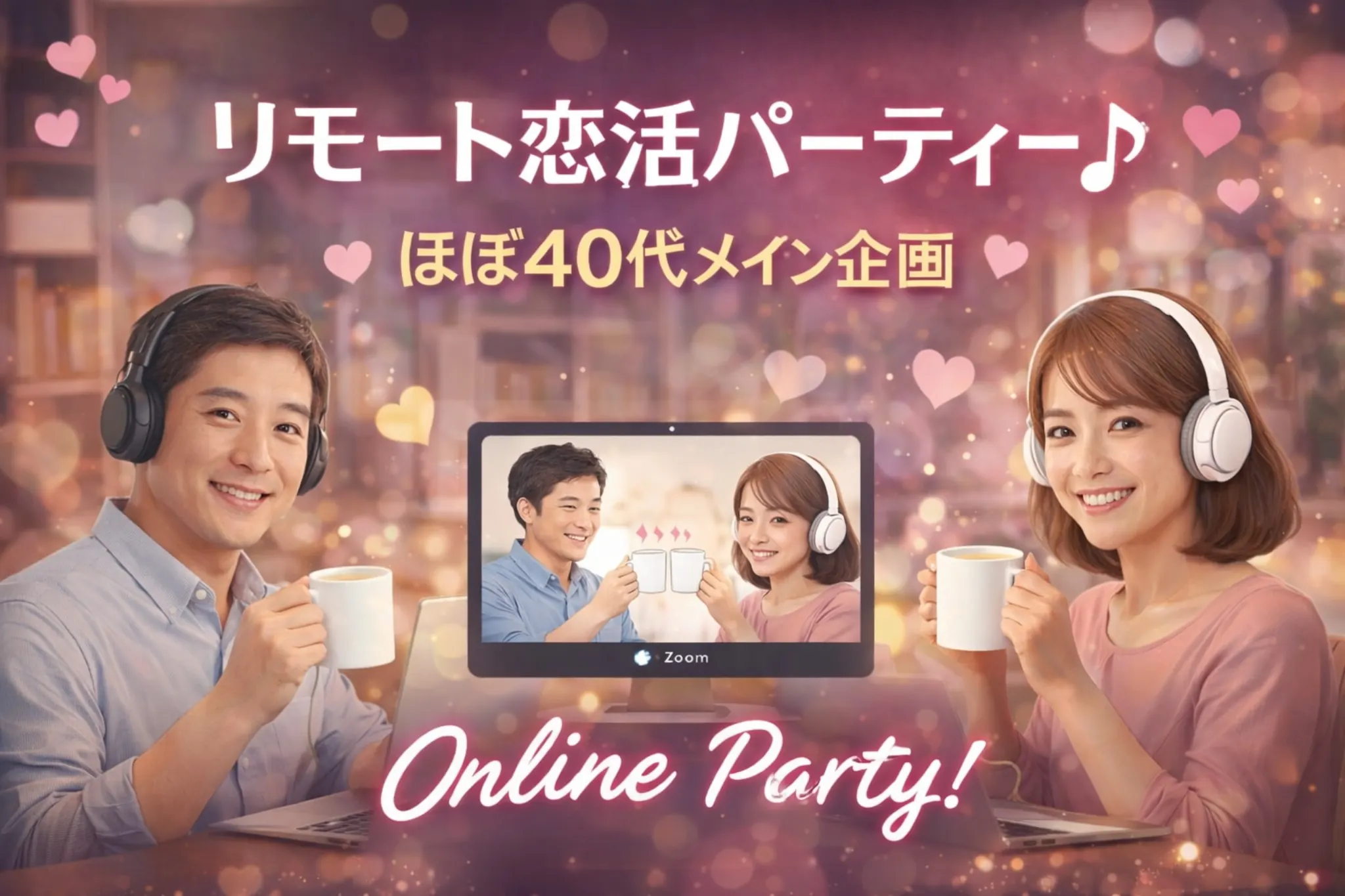 リモート恋活パーティー♪ほぼ40代メイン企画♪Online Party!