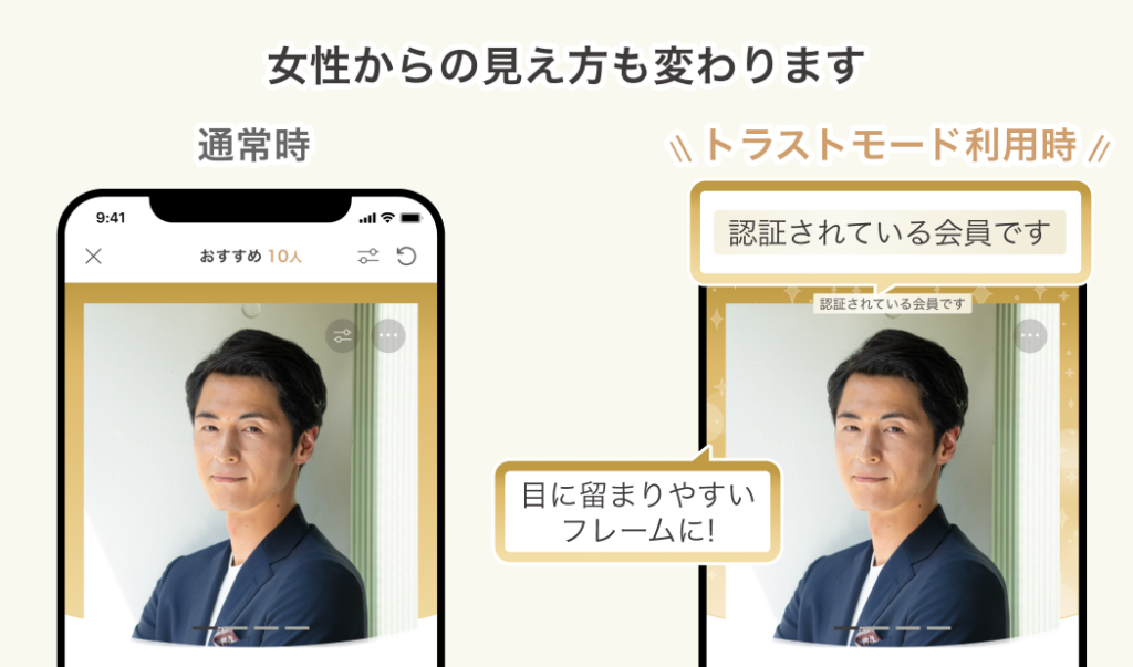 証明済みの人は「トラストモード」で出会いの確率がUP